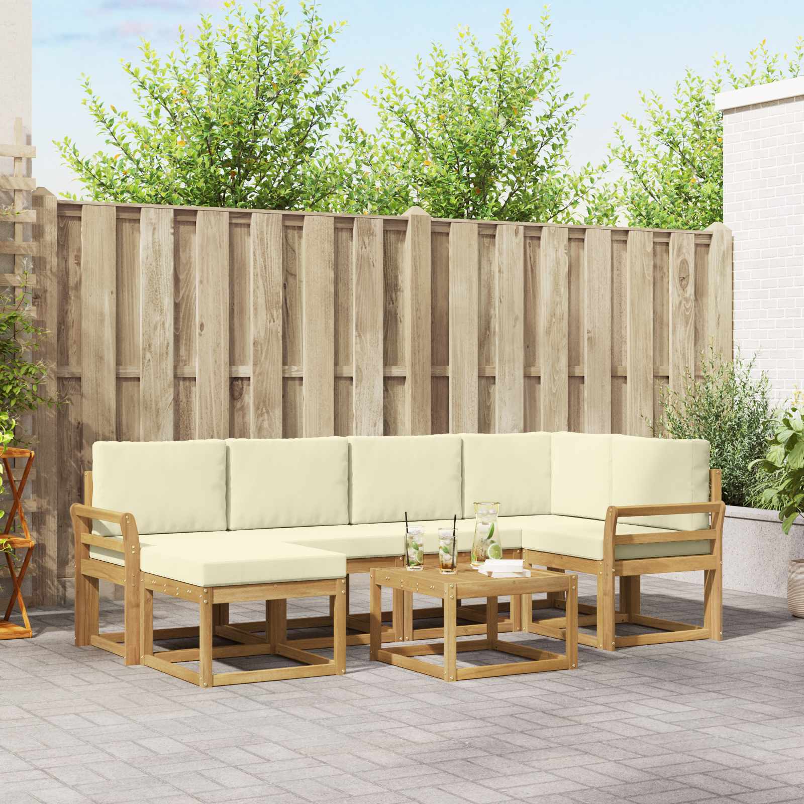 Set vanjskih sofa 7 kom. Bijela i krem Čvrsto drvo akacije