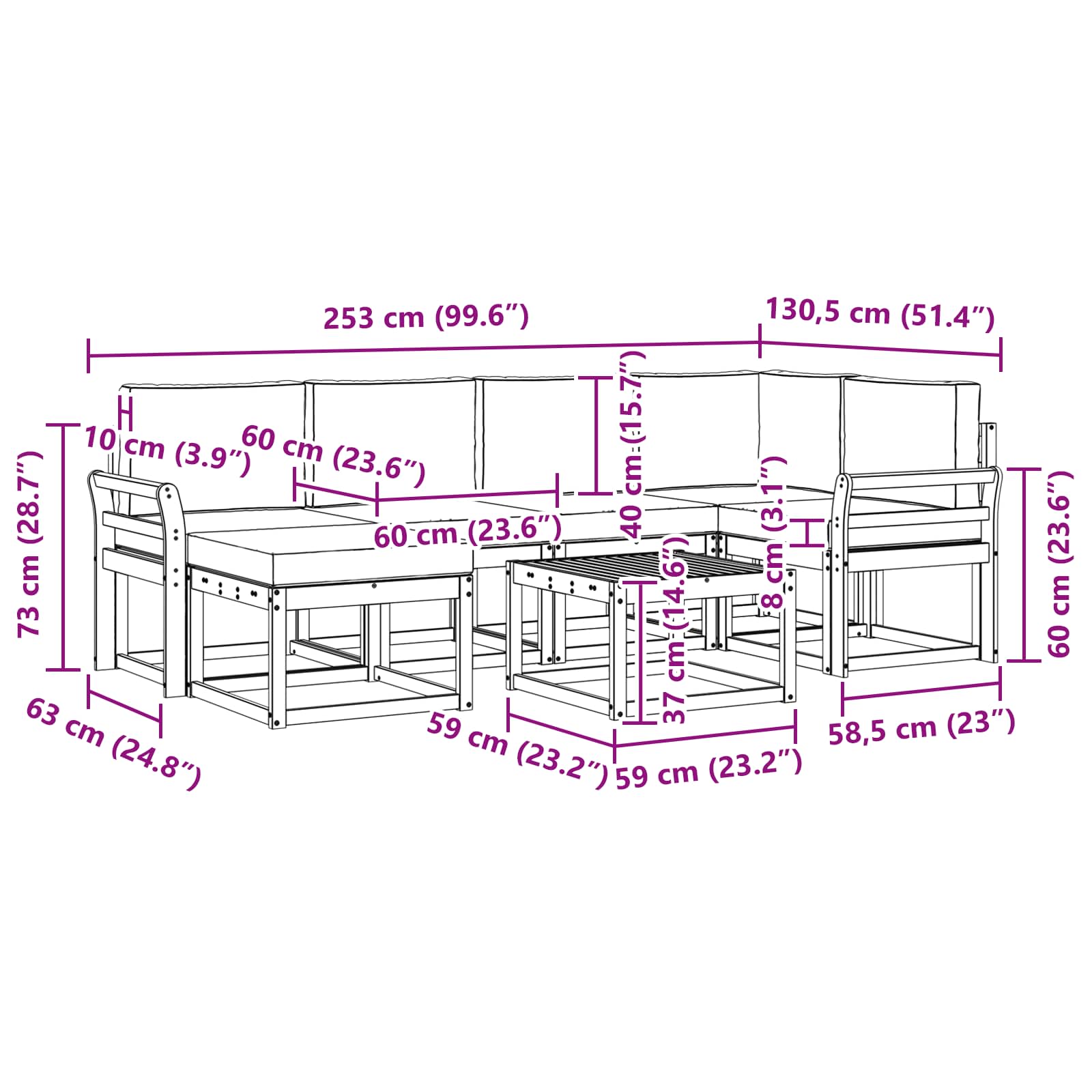 Set vanjskih sofa 7 pcs Bijela i antracit Čvrsto drvo akacije