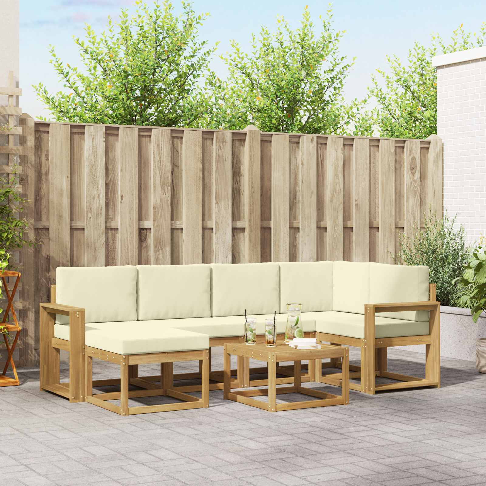 Set vanjskih sofa 7 pcs Bijela i krem Čvrsto drvo akacije