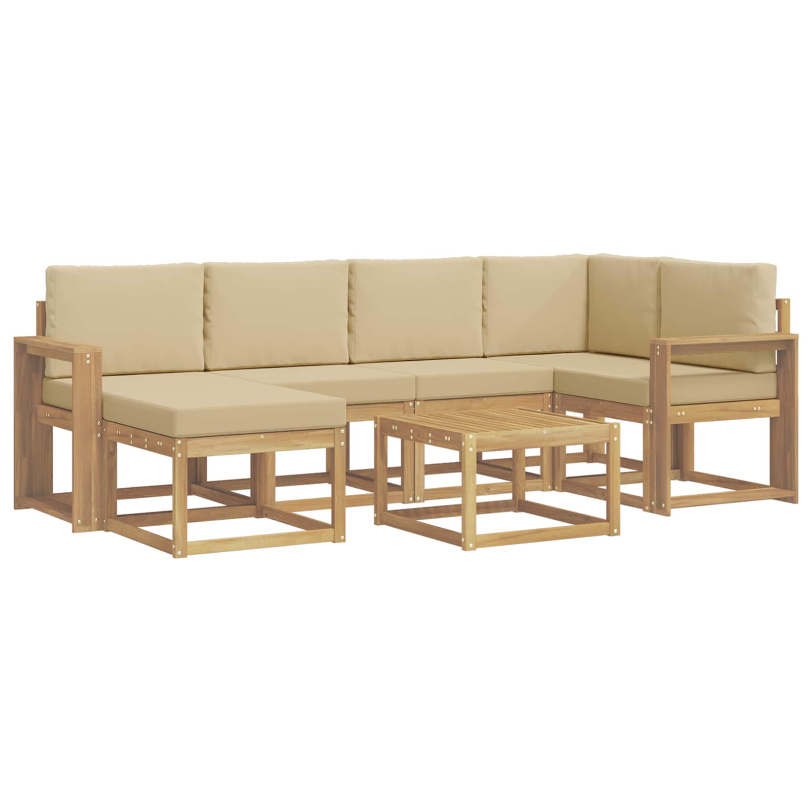 Set vanjskih sofa 7 pcs Bijela i bež Čvrsto drvo akacije