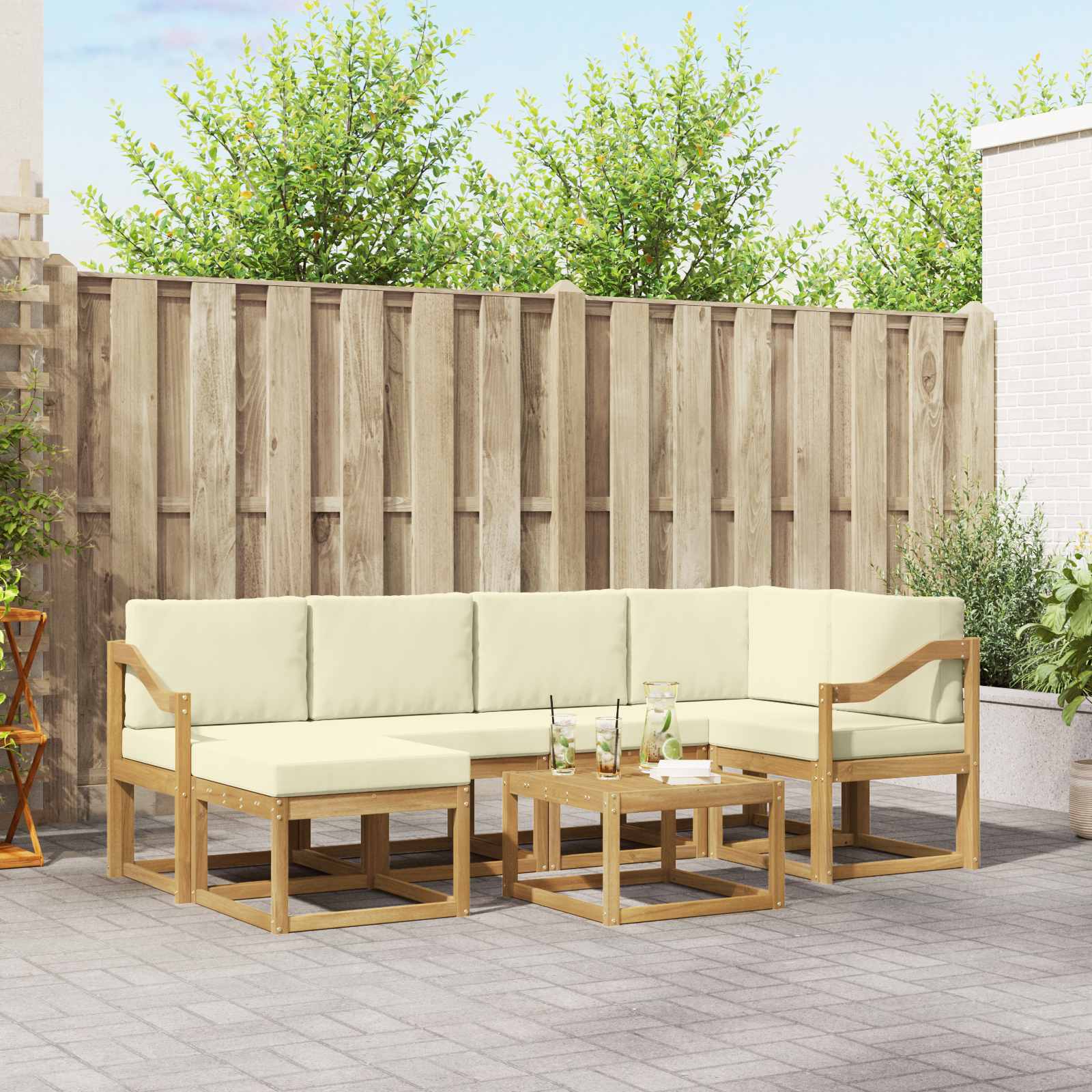 Set vanjskih sofa 7 pcs Bijela i krem Čvrsto drvo akacije