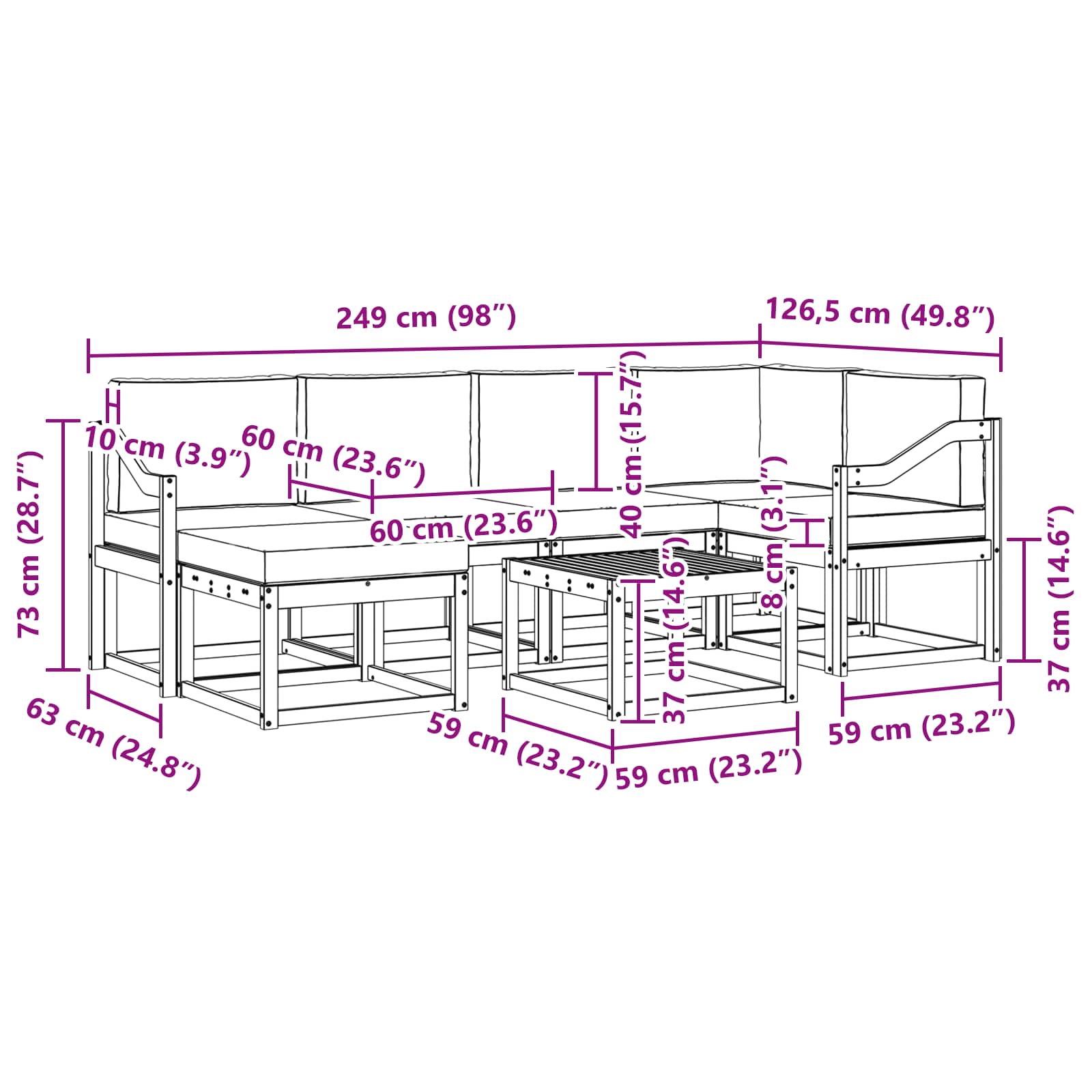 Set vanjskih sofa 7 pcs Bijela i krem Čvrsto drvo akacije