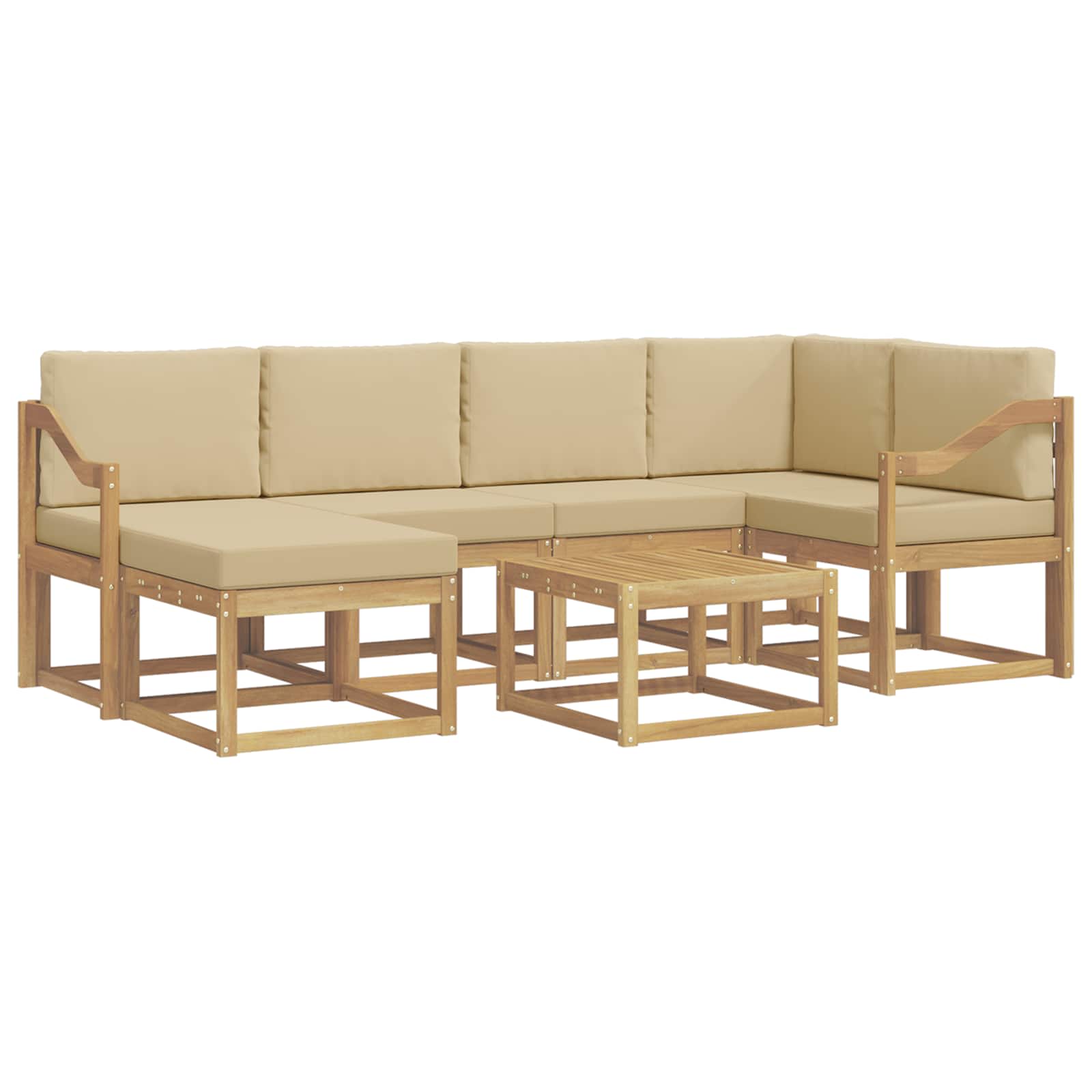 Set vanjskih sofa 7 pcs Bijela i bež Čvrsto drvo akacije