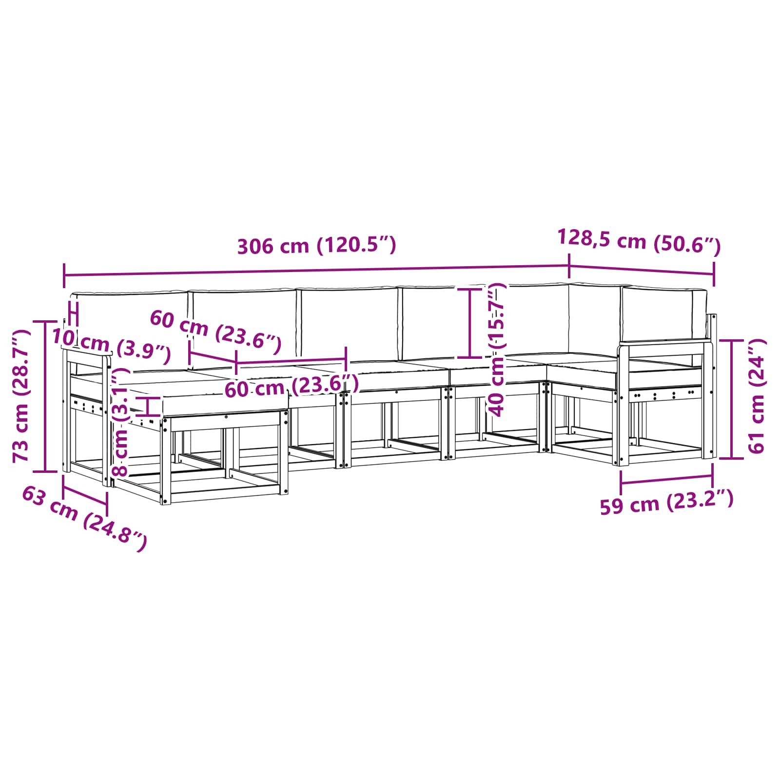 Set vanjskih sofa s jastukom 7 pcs Bijela i bež Poliester