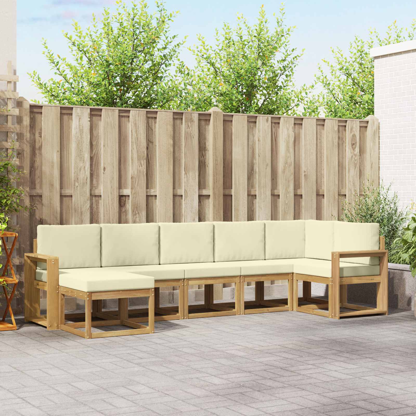 Set vanjskih sofa s jastukom 7 pcs Bijela i krem Poliester