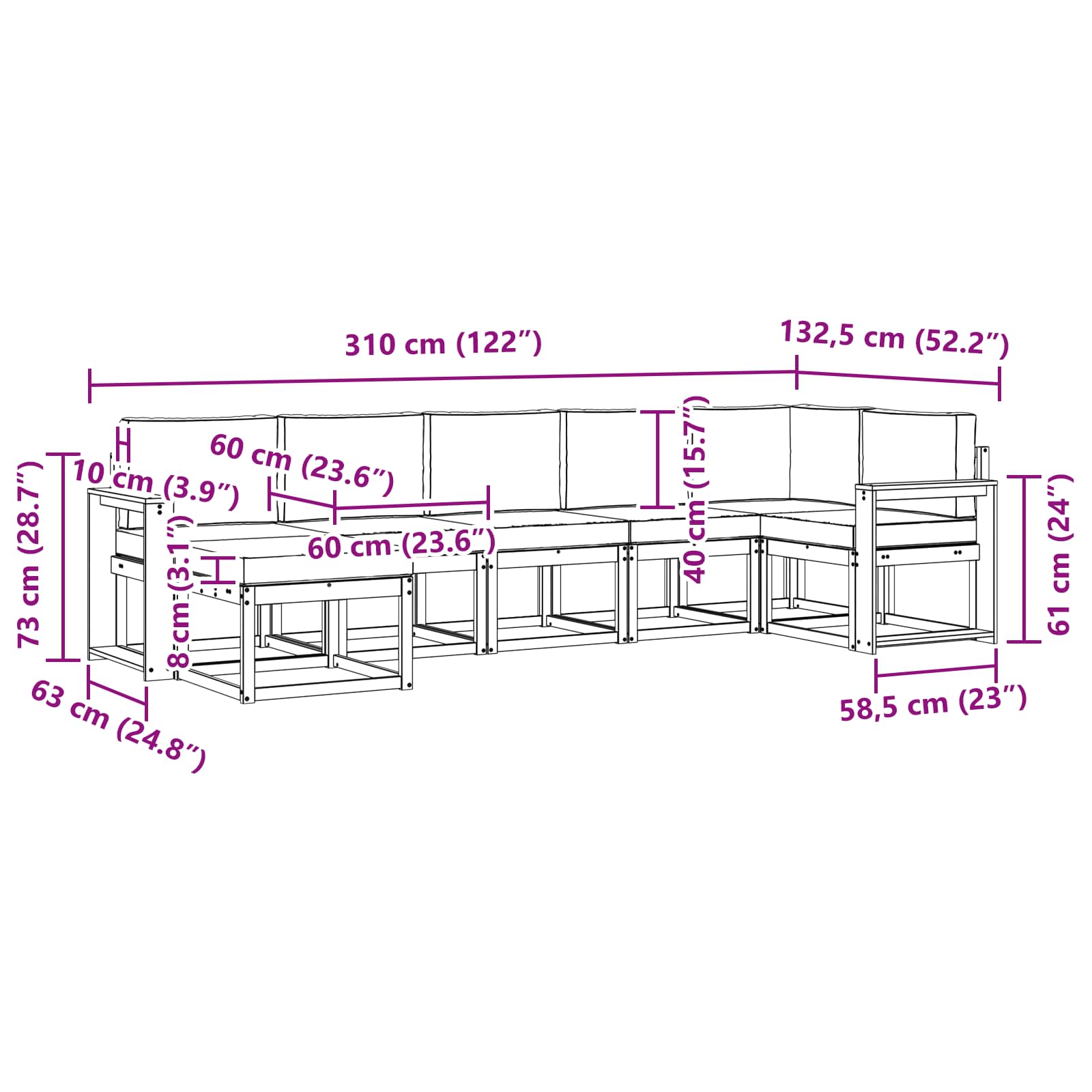 Set vanjskih sofa s jastukom 7 pcs Bijela i krem Poliester