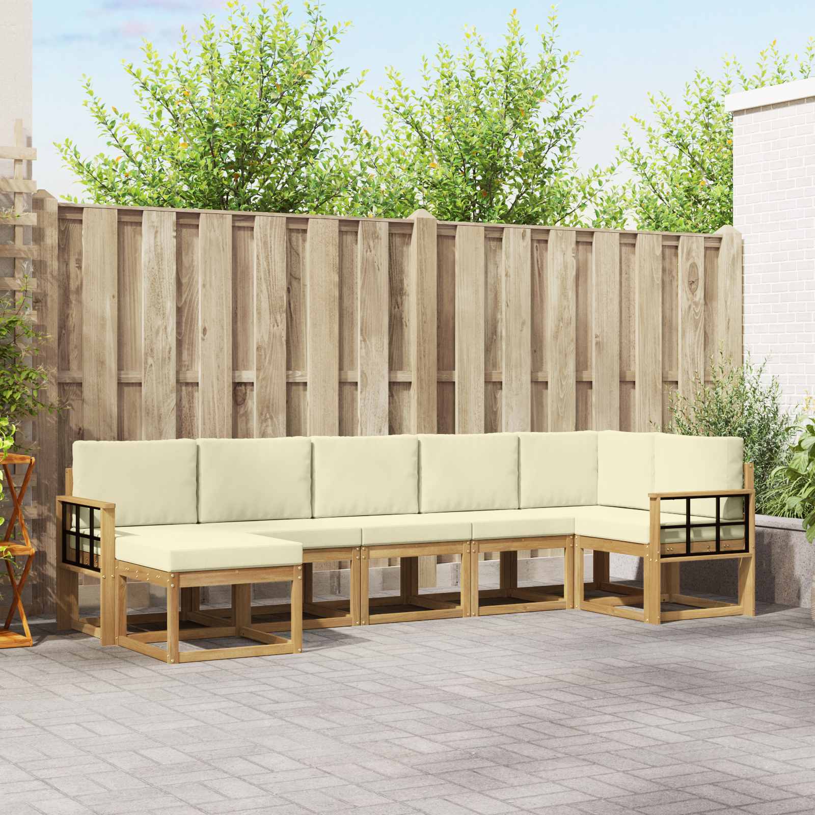 Set vanjskih sofa s jastukom 7 pcs Bijela i krem Poliester