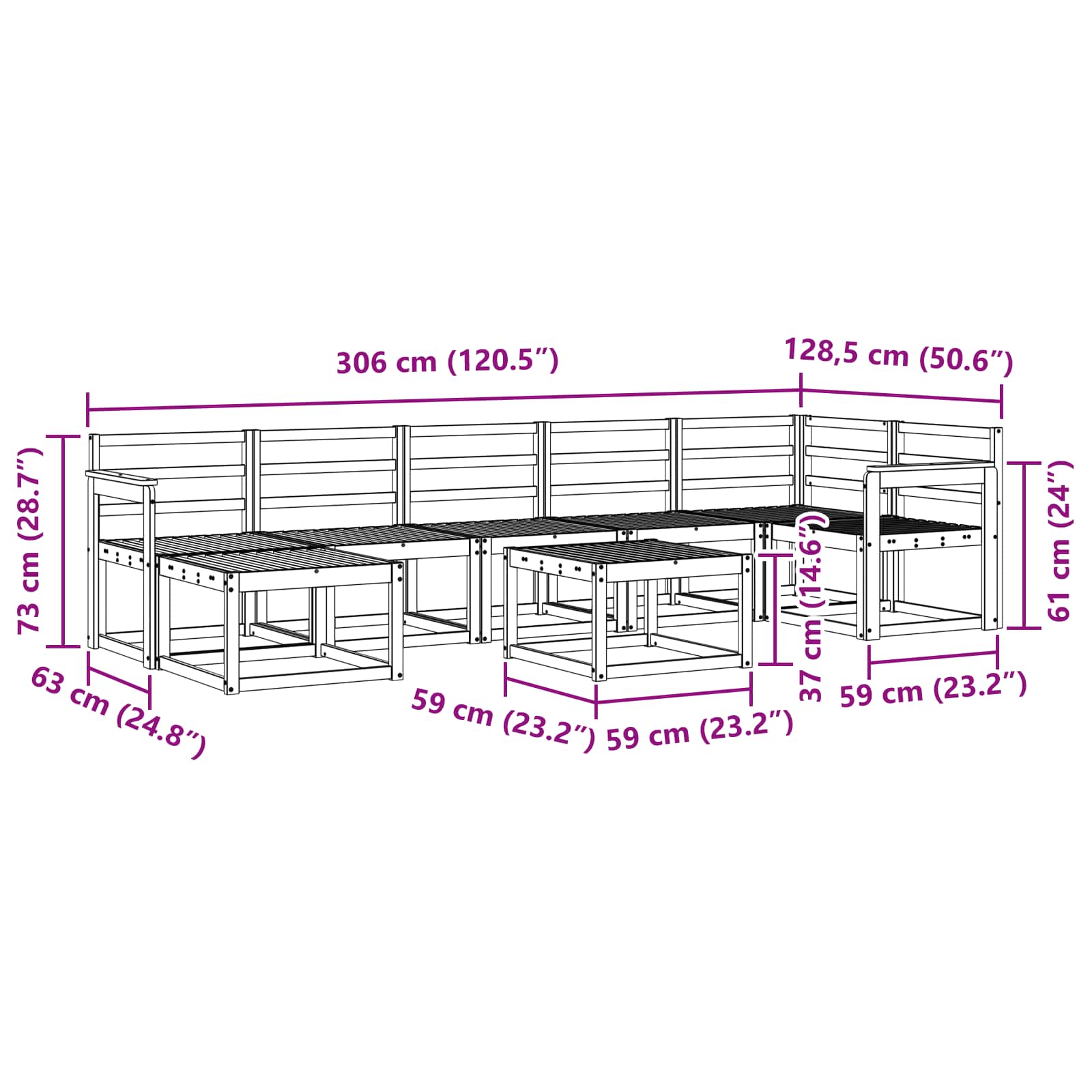 Set vanjskih sofa 8 pcs Bijela Čvrsto drvo akacije