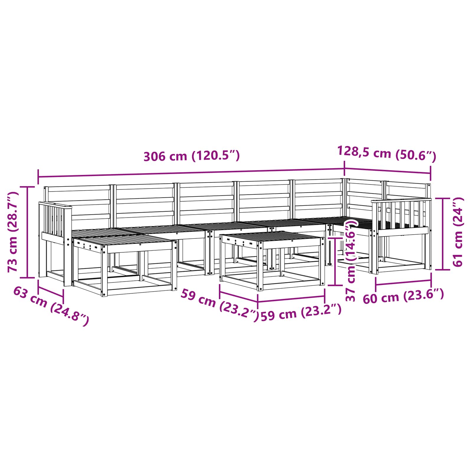 Set vanjskih sofa 8 pcs Bijela Čvrsto drvo akacije