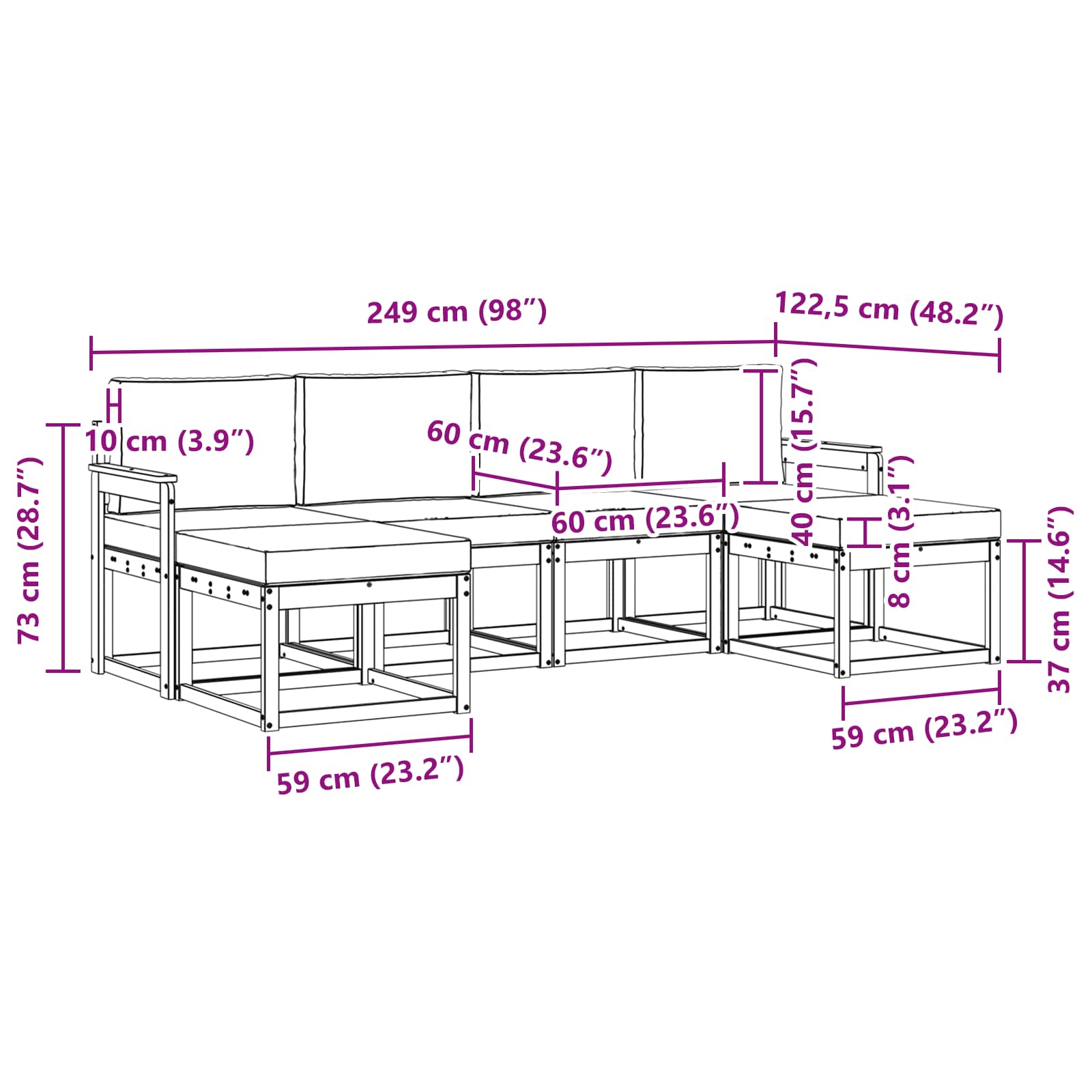Set vanjskih sofa s jastukom 6 pcs Bijela i antracit Poliester