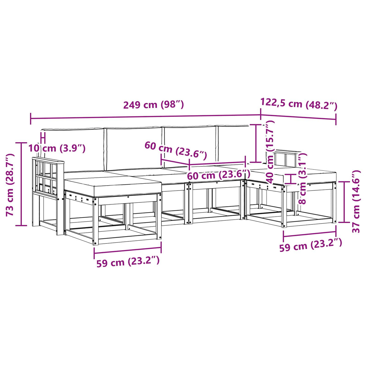 Set vanjskih sofa 6 kom. Bijela i svjetlosiva