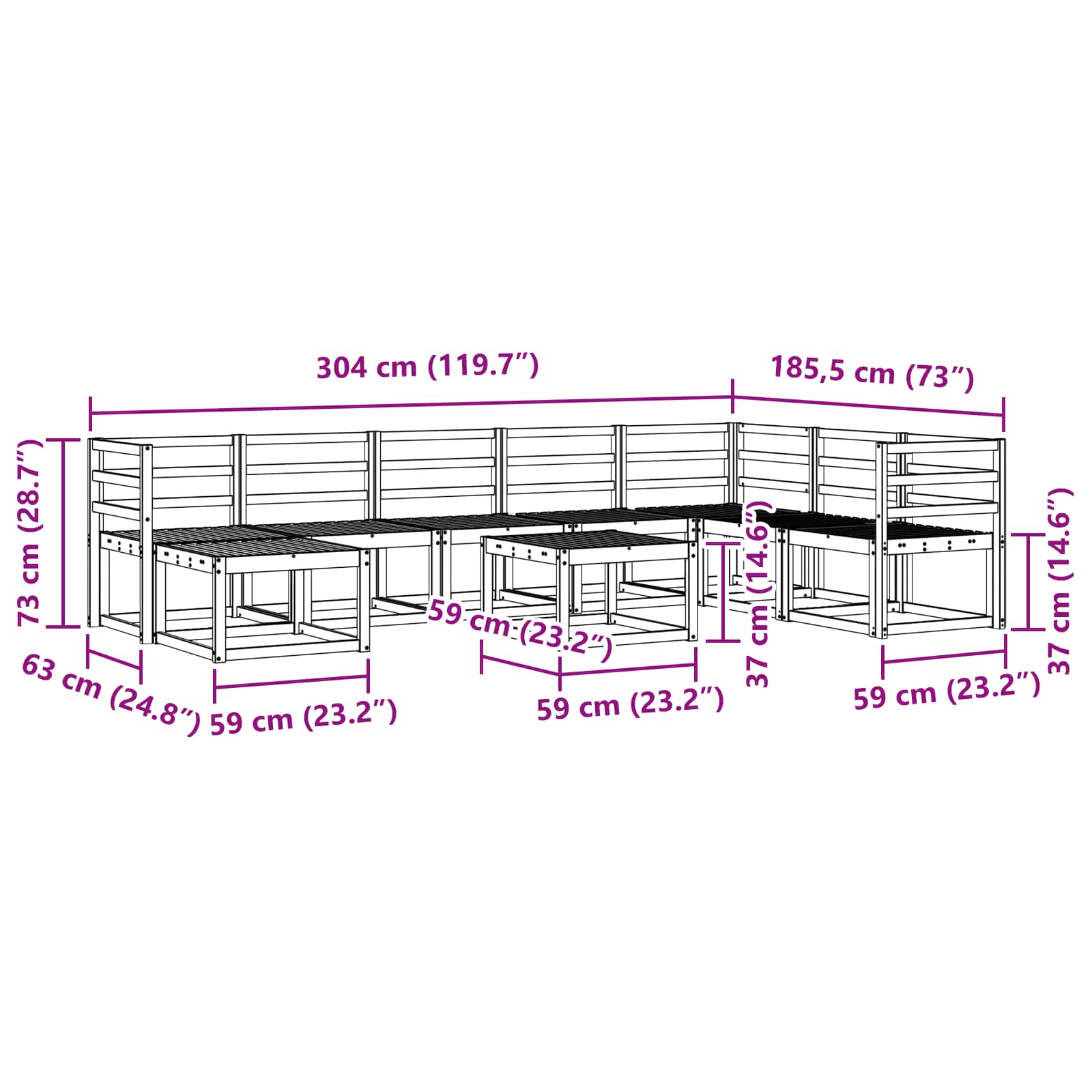 Set vanjskih sofa 9 pcs Bijela Čvrsto drvo akacije