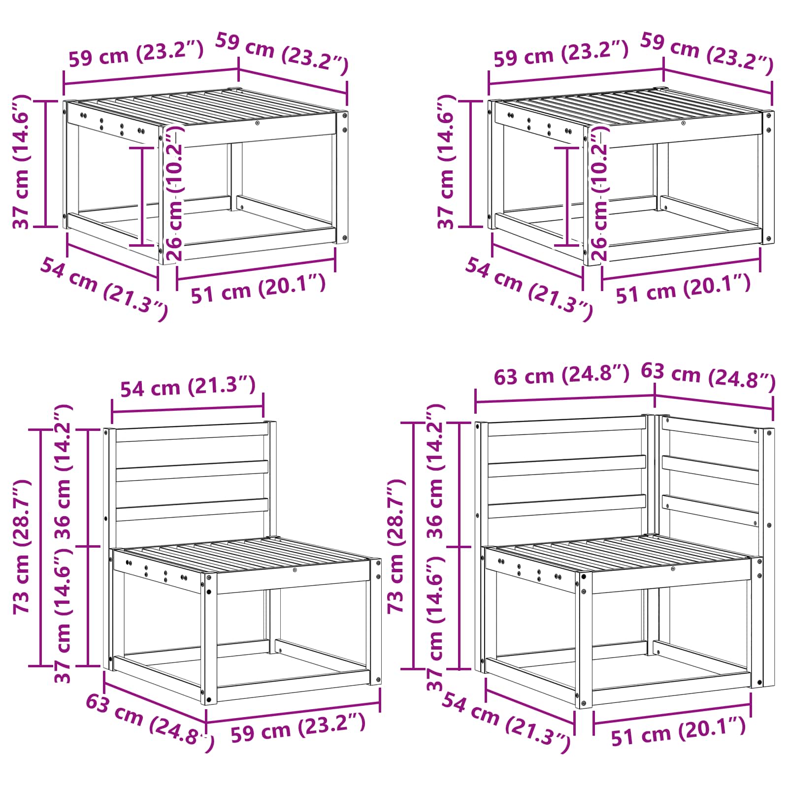 Set vanjskih sofa 9 pcs Bijela Čvrsto drvo akacije
