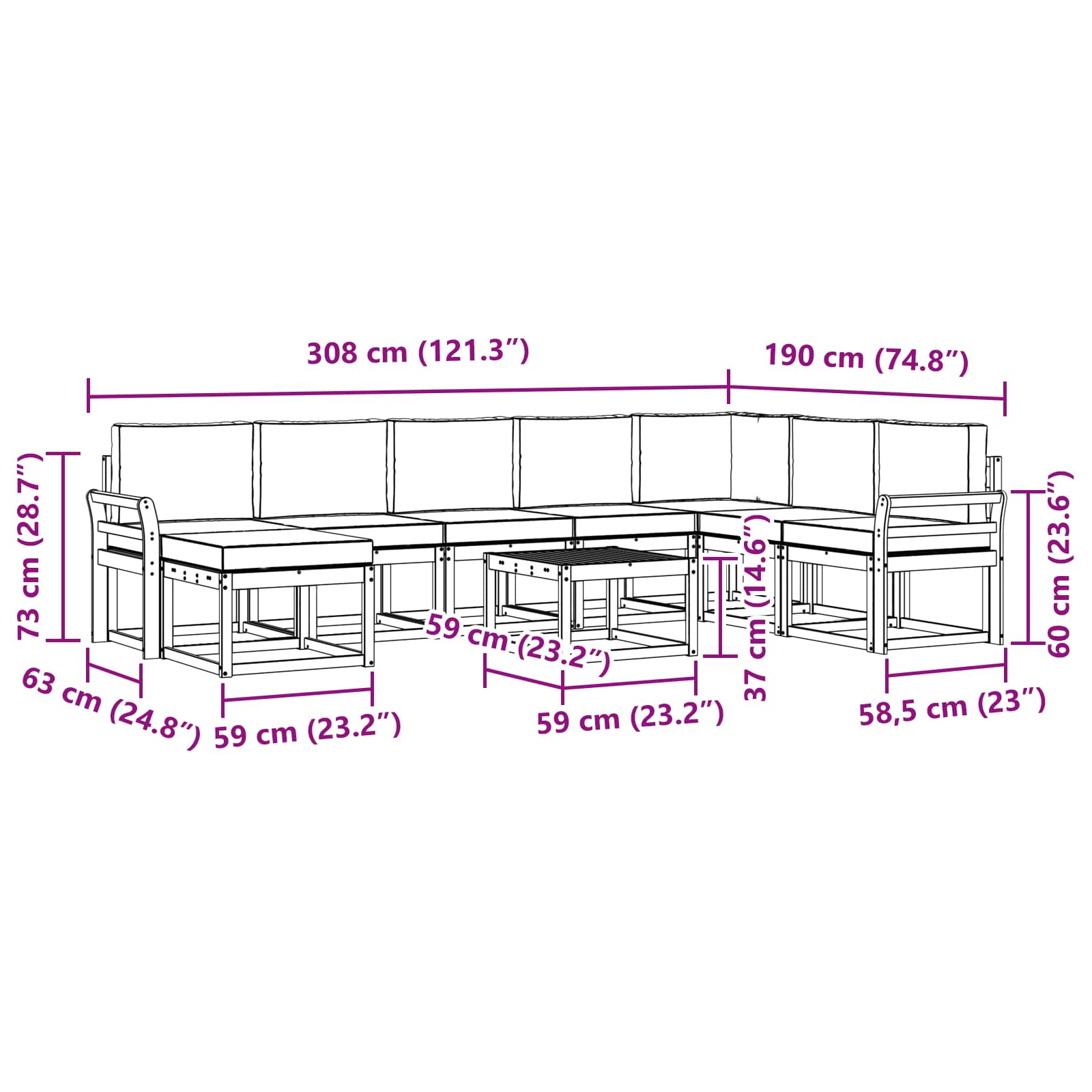 Set vanjskih sofa s jastukom 9 pcs Bijela i antracit