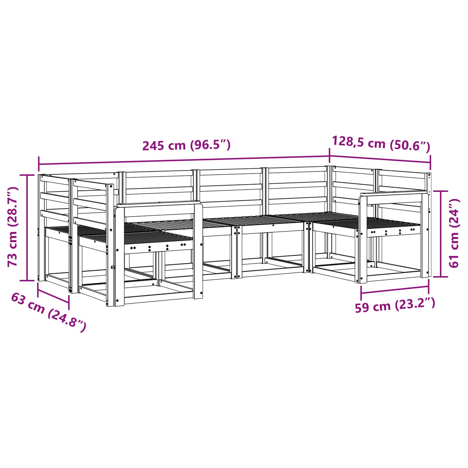 Set vanjskih sofa 6 pcs Bijela Čvrsto drvo akacije