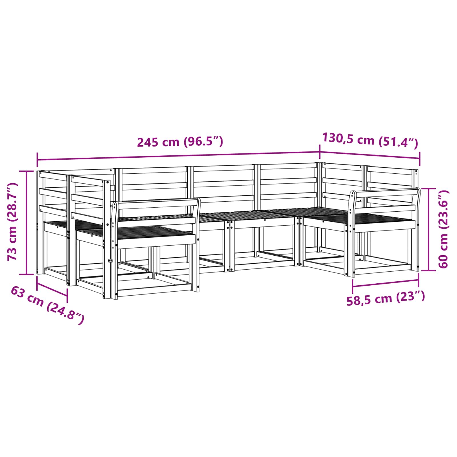 Set vanjskih sofa 6 pcs Bijela Čvrsto drvo akacije