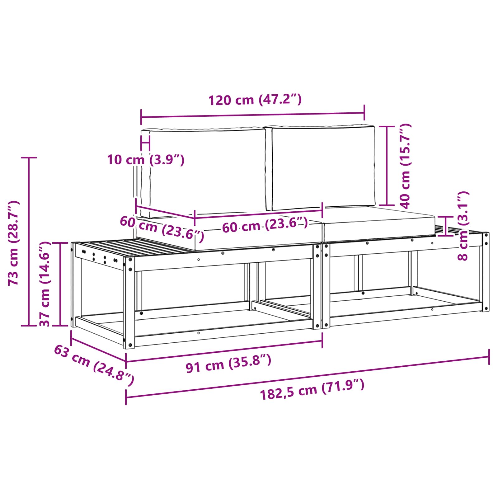 Set vanjskih sofa s jastukom 2 pcs Bijela i antracit Poliester