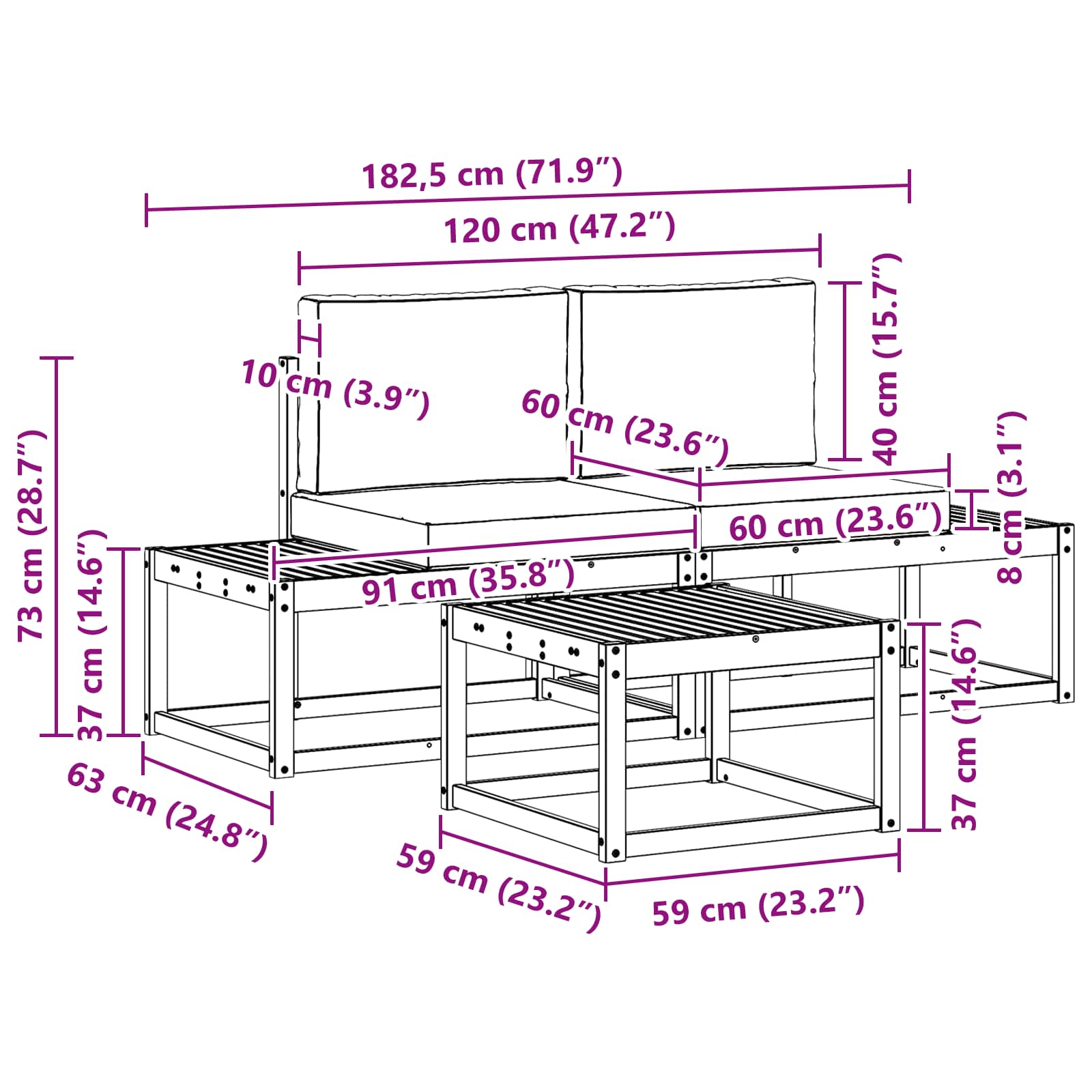 Set vanjskih sofa s jastukom 3 pcs Bijela i bež Poliester