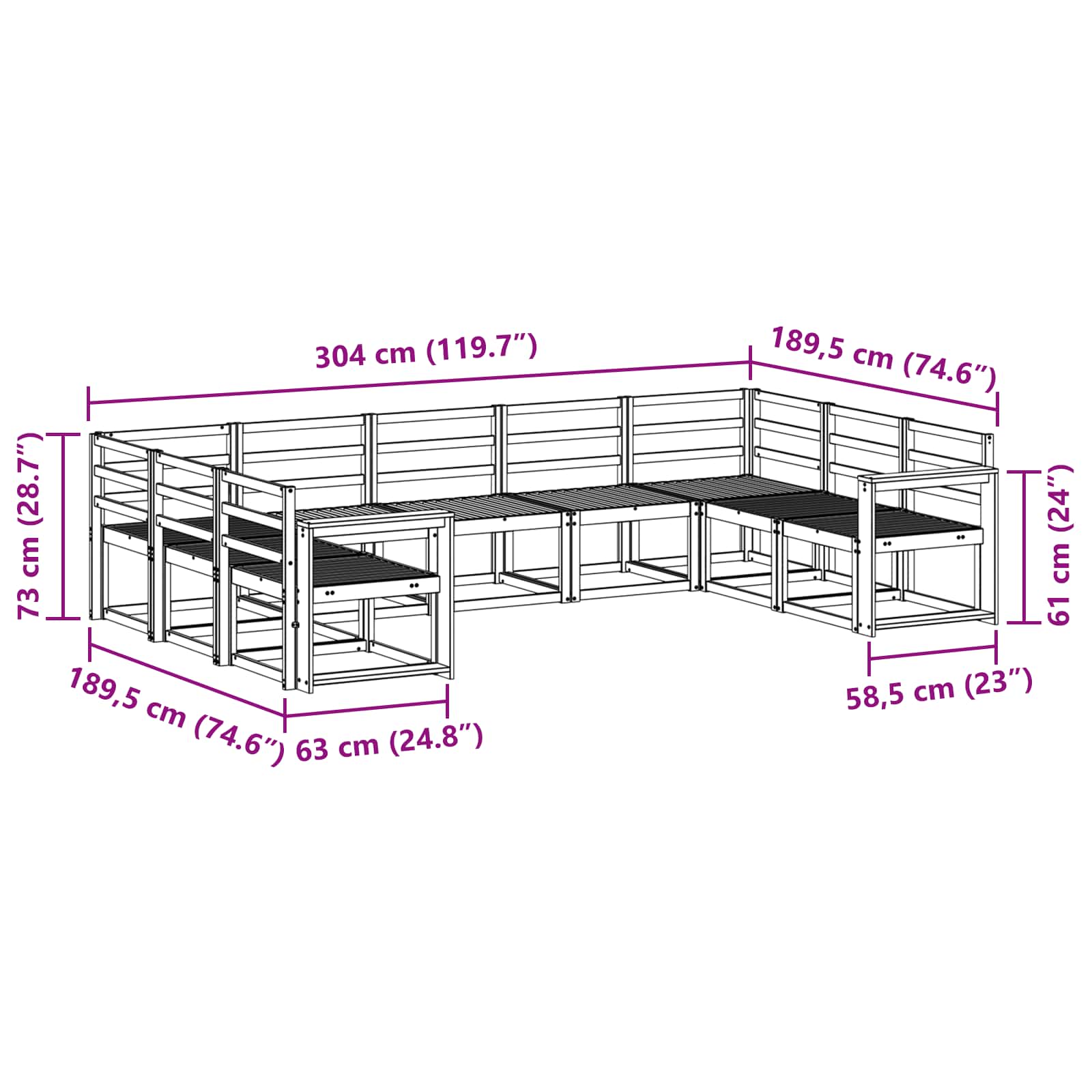 Set vanjskih sofa 9 pcs Bijela Čvrsto drvo akacije
