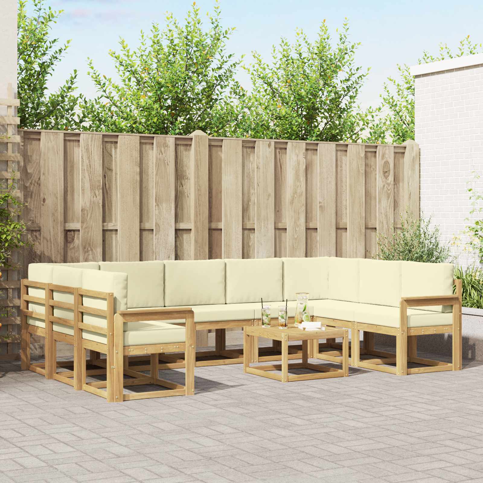 Set vanjskih sofa 10 pcs Bijela i krem 59 x 59 x 37 cm