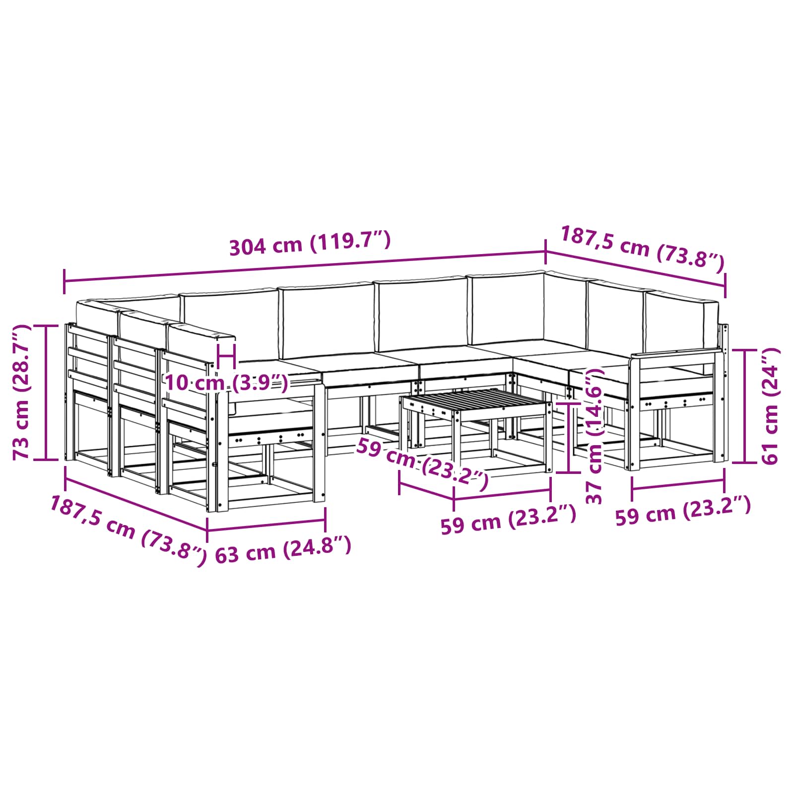 Set vanjskih sofa 10 pcs Bijela i antracit 59 x 59 x 37 cm