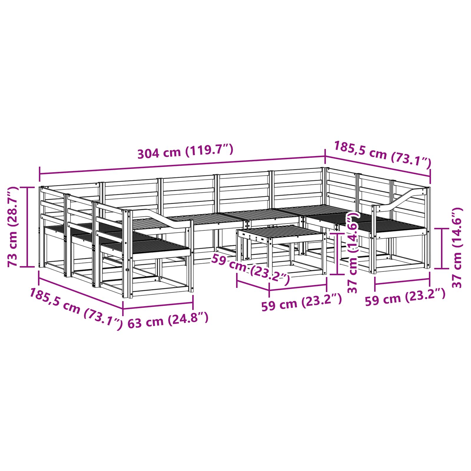 Set vanjskih sofa 10 pcs Bijela Čvrsto drvo akacije