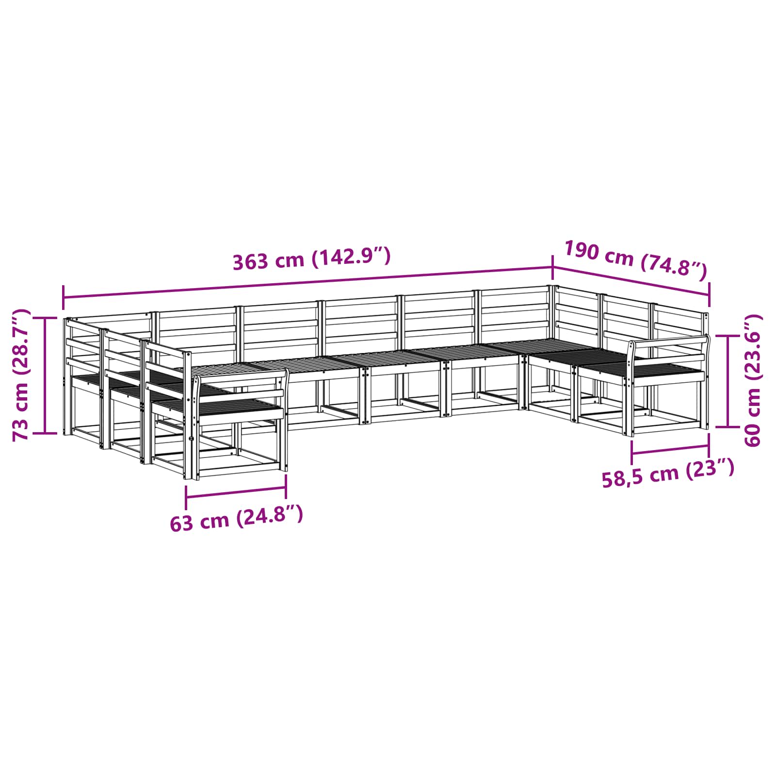 Set vanjskih sofa 10 pcs Bijela Čvrsto drvo akacije