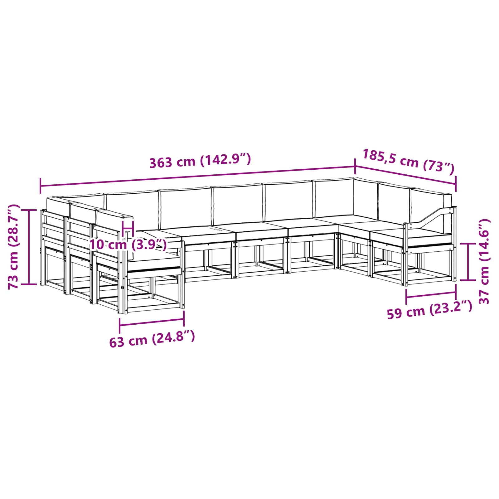 Set vanjskih sofa s jastukom 10 pcs Bijela i antracit