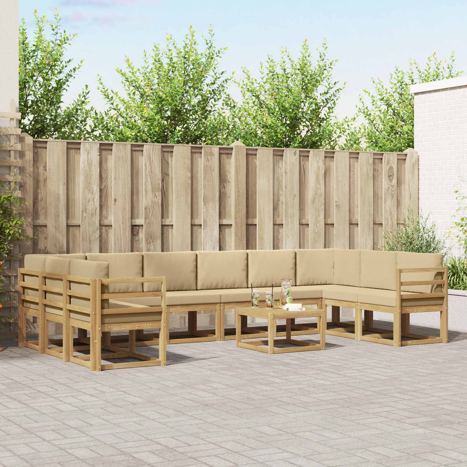 Set vanjskih sofa s jastukom 11 pcs Bijela i bež