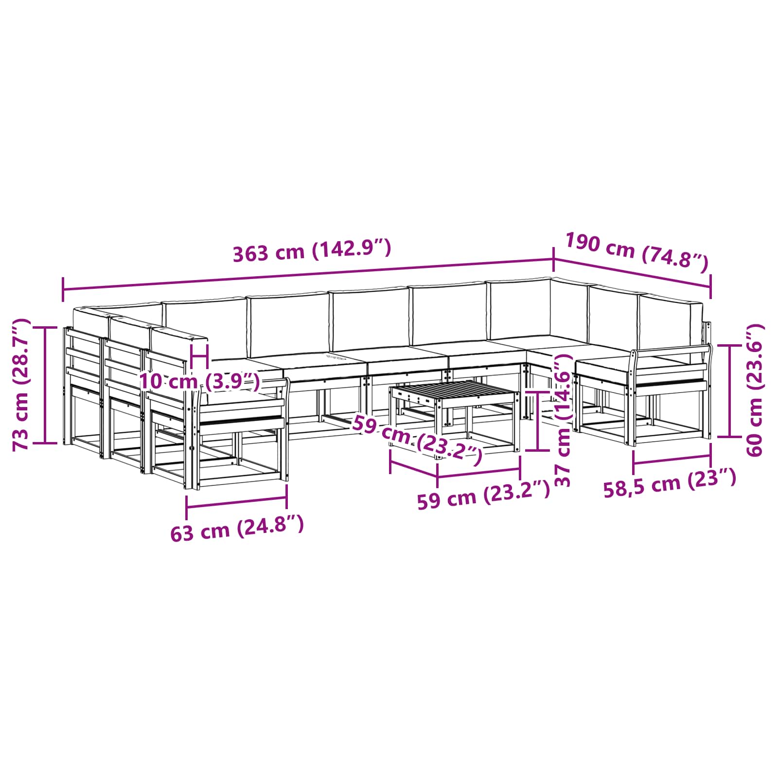 Set vanjskih sofa s jastukom 11 pcs Bijela i antracit