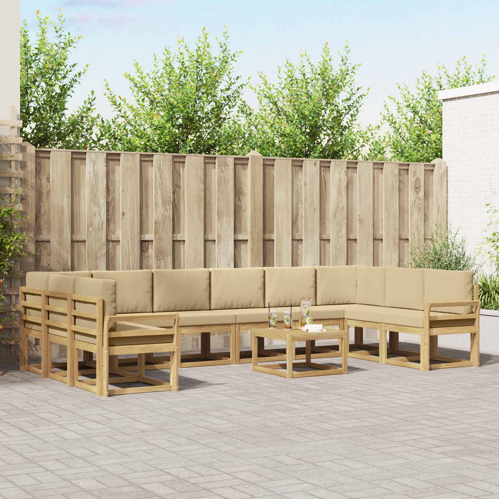 Set vanjskih sofa s jastukom 11 pcs Bijela i bež