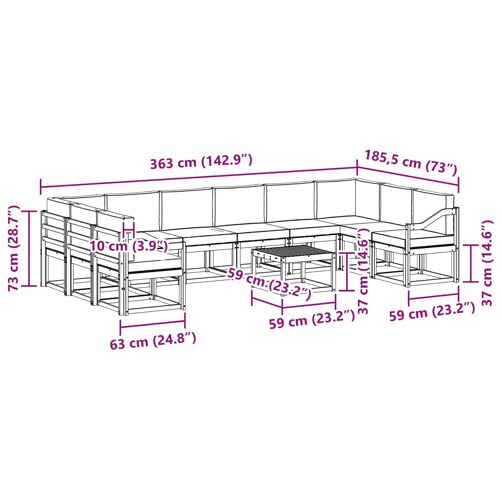 Set vanjskih sofa s jastukom 11 pcs Bijela i antracit