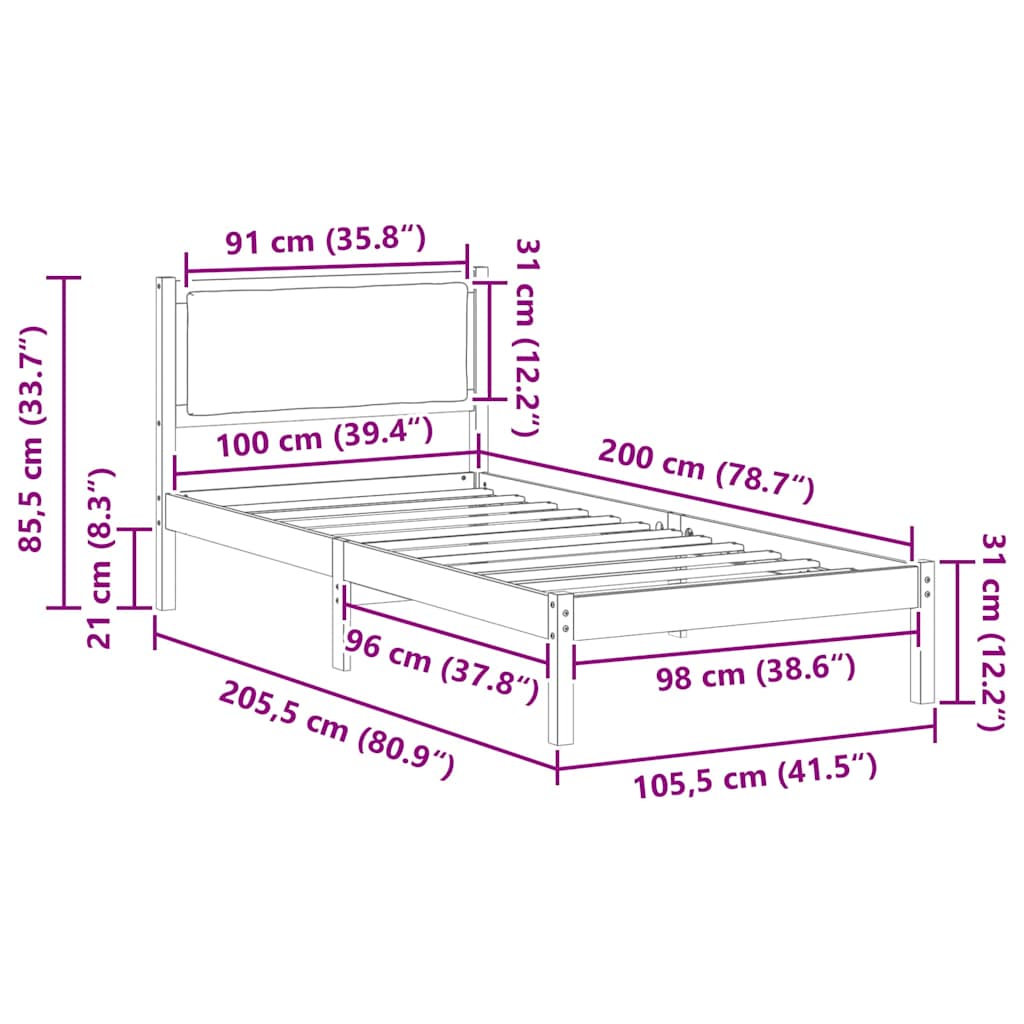 Krevetna konstrukcija s uzglavljem Sivo-smeđa 100 x 200 cm