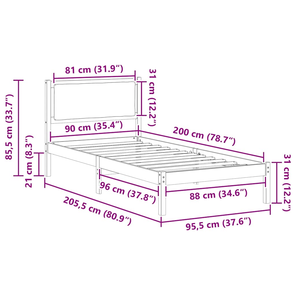 Krevetna konstrukcija Sivo-smeđa 90 x 200 cm Čvrsto borovo drvo