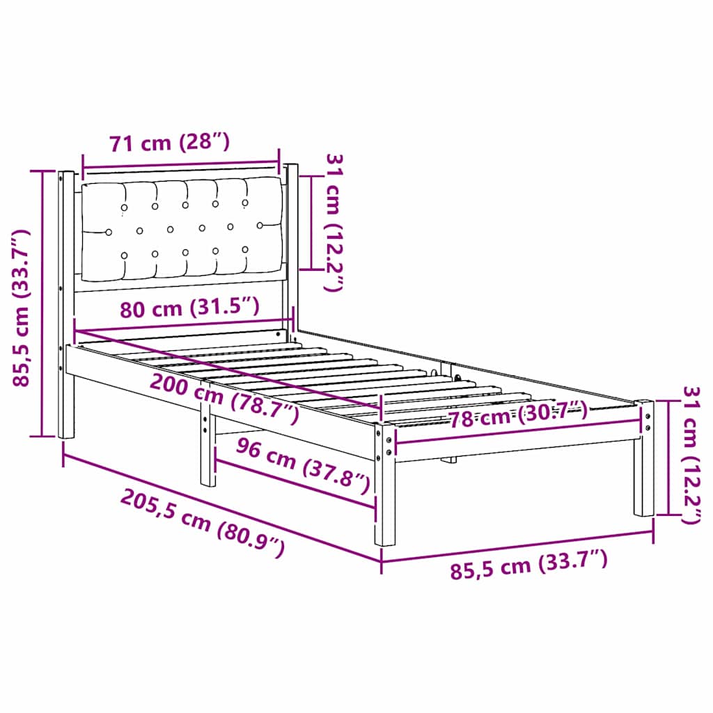 Krevetna konstrukcija s uzglavljem Svijetlo siva 80 x 200 cm
