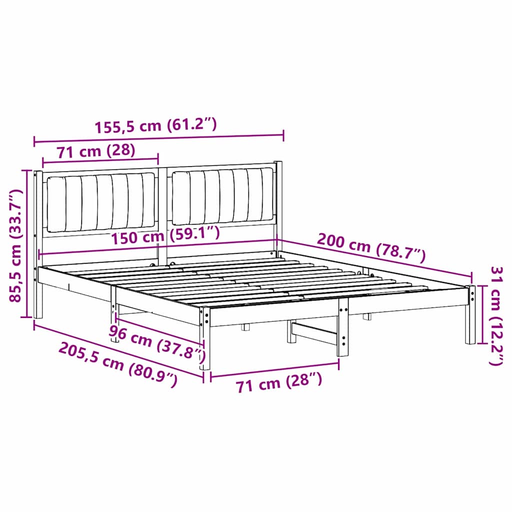 Krevetni okvir s tapiciranim uzglavljem Crna 150 x 200 cm
