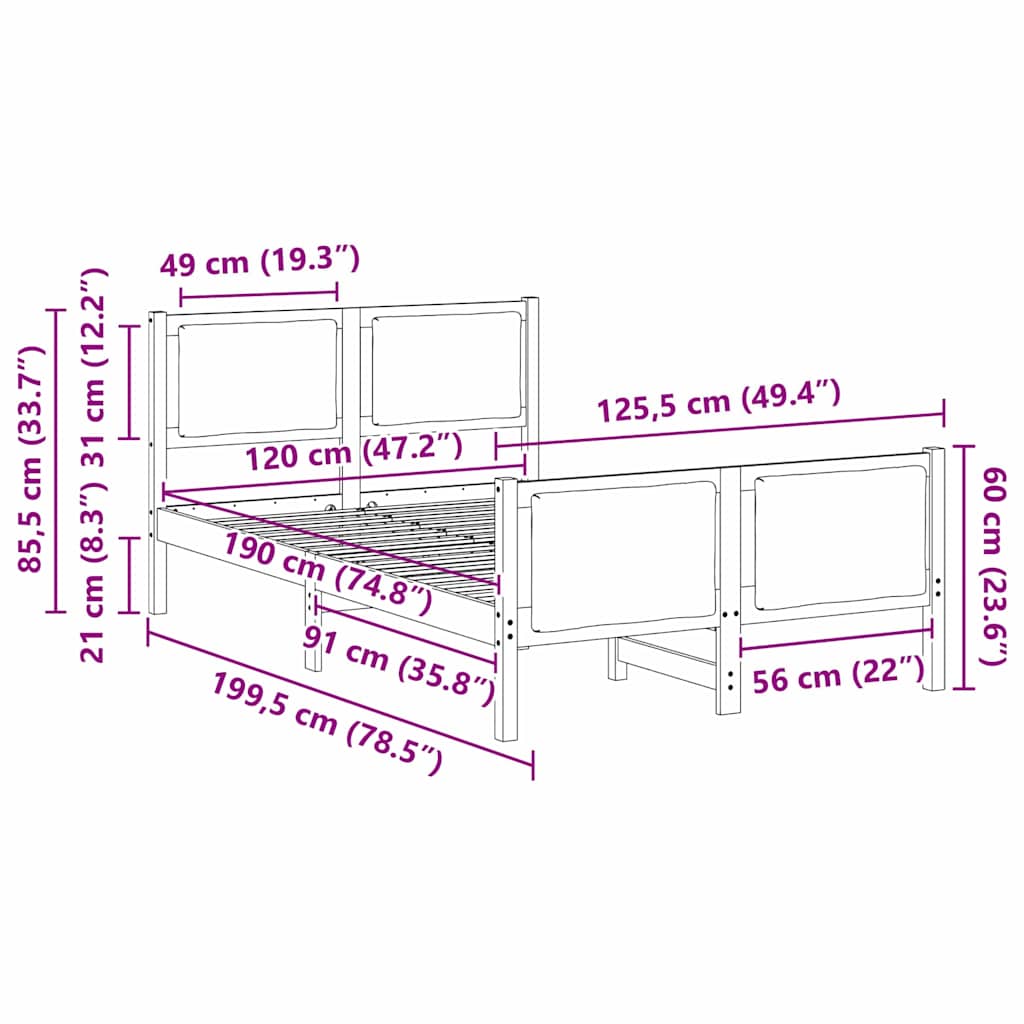 Krevetna konstrukcija Svijetlo siva 120 x 190 cm tkanina