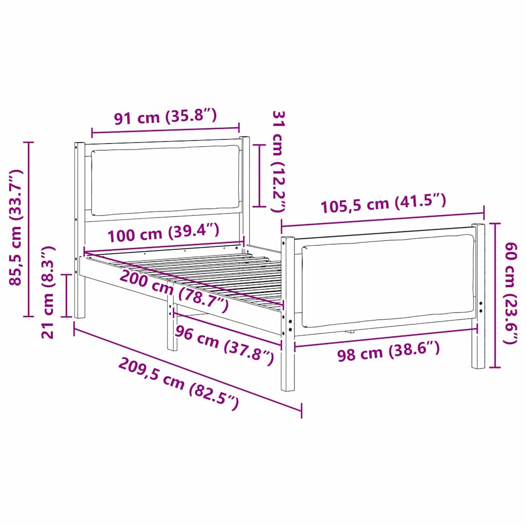 Krevetna konstrukcija s uzglavljem Crna 100 x 200 cm tkanina
