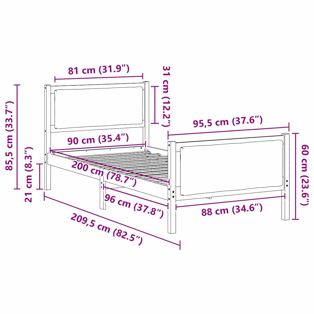Krevetna konstrukcija Tamno siva 90 x 200 cm tkanina