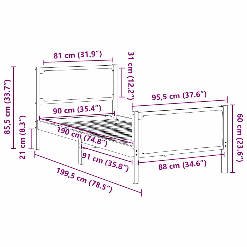 Krevetna konstrukcija Svijetlo siva 90 x 190 cm tkanina
