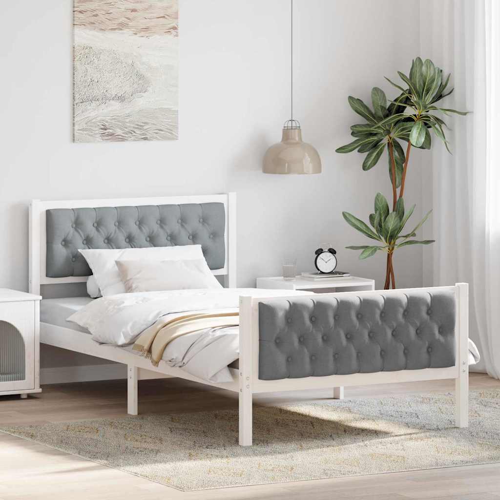 Krevetna konstrukcija s uzglavljem Svijetlo siva 100 x 200 cm Bijela