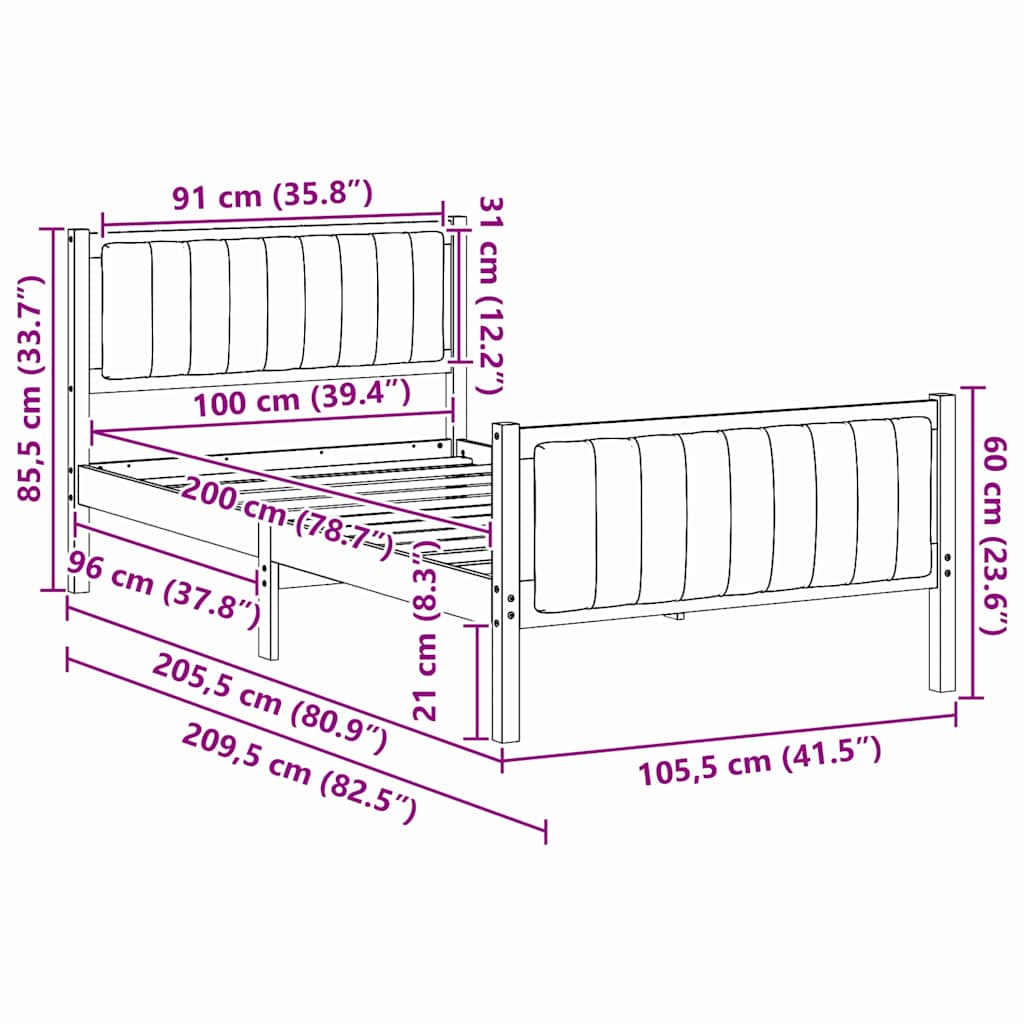 Okvir kreveta s uzglavljem Bijela i svijetlosiva 100 x 200 cm