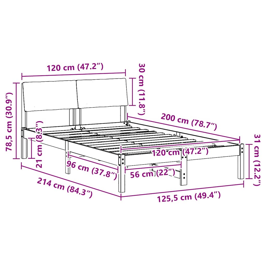 Okvir kreveta smeđe i tamnosivo 120 x 200 cm Masivna borovina