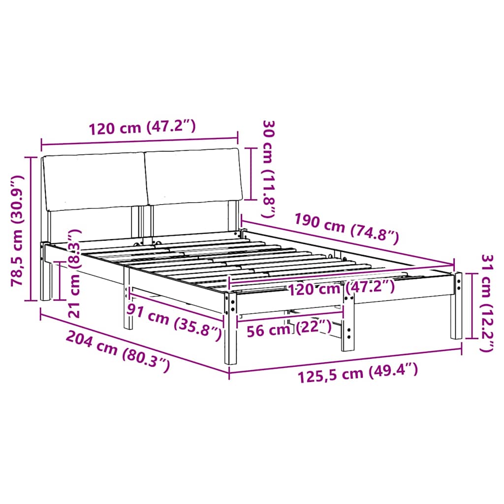 Okvir kreveta s uzglavljem Bijela i svijetlosiva 120 x 190 cm