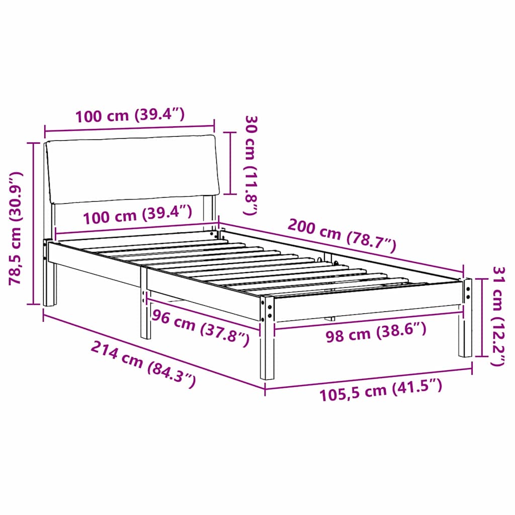 Okvir kreveta smeđe i tamnosivo 100 x 200 cm Masivna borovina