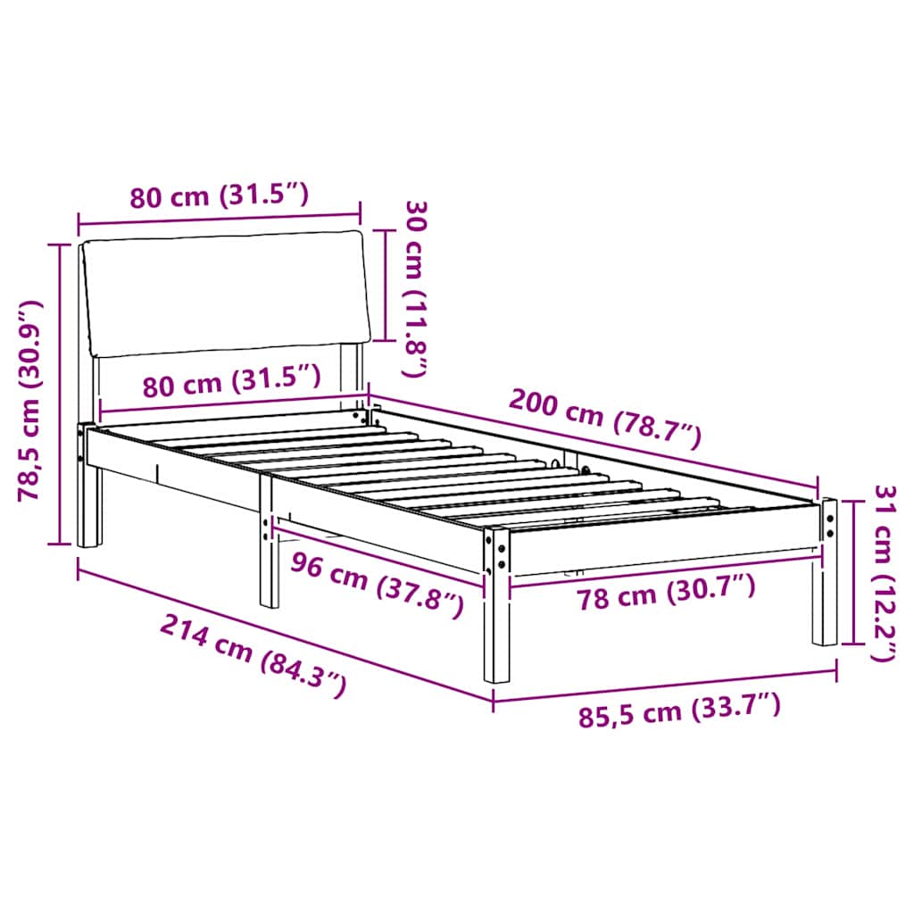 Okvir kreveta s uzglavljem Bijela i svijetlosiva 80 x 200 cm