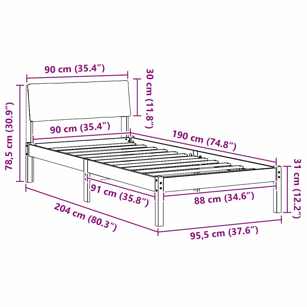 Okvir kreveta Smeđa i taupe 90 x 190 cm Masivna borovina