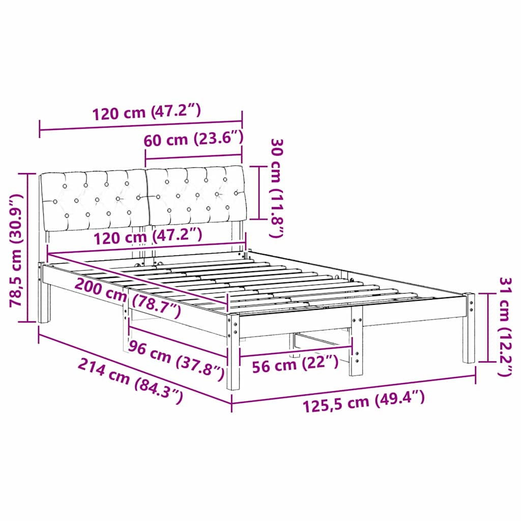 Okvir kreveta smeđe i tamnosivo 120 x 200 cm Masivna borovina