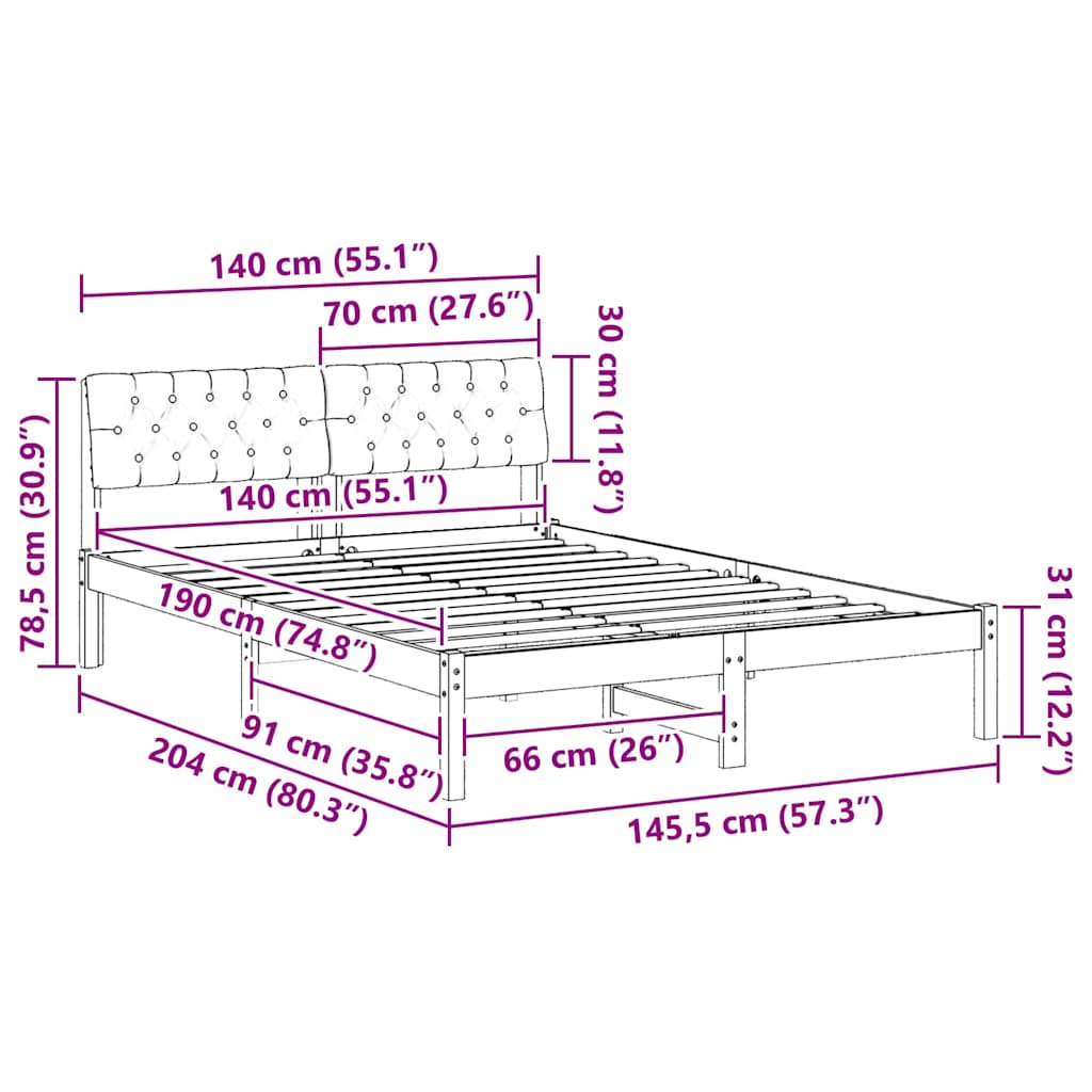 Okvir kreveta Smeđa i crna 140 x 190 cm Masivna borovina