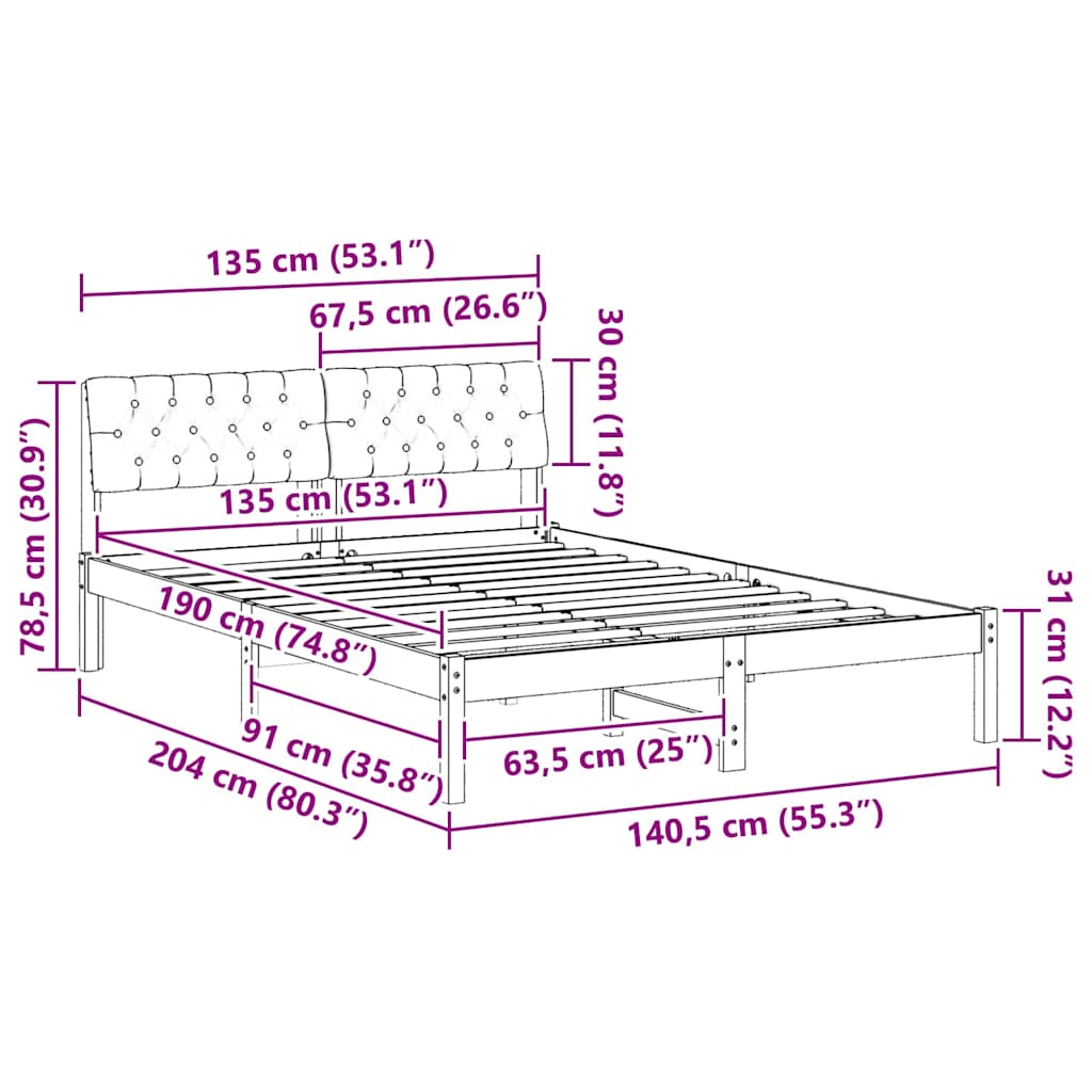 Okvir kreveta s uzglavljem Bijela i svijetlosiva 135 x 190 cm